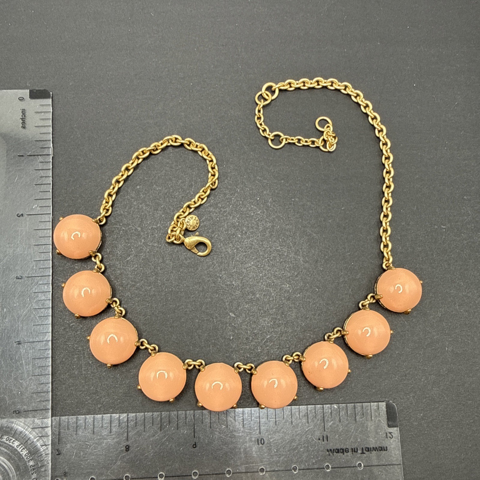 J Crew Signed Peach Cabochon Necklace Gold Tone 18” C61