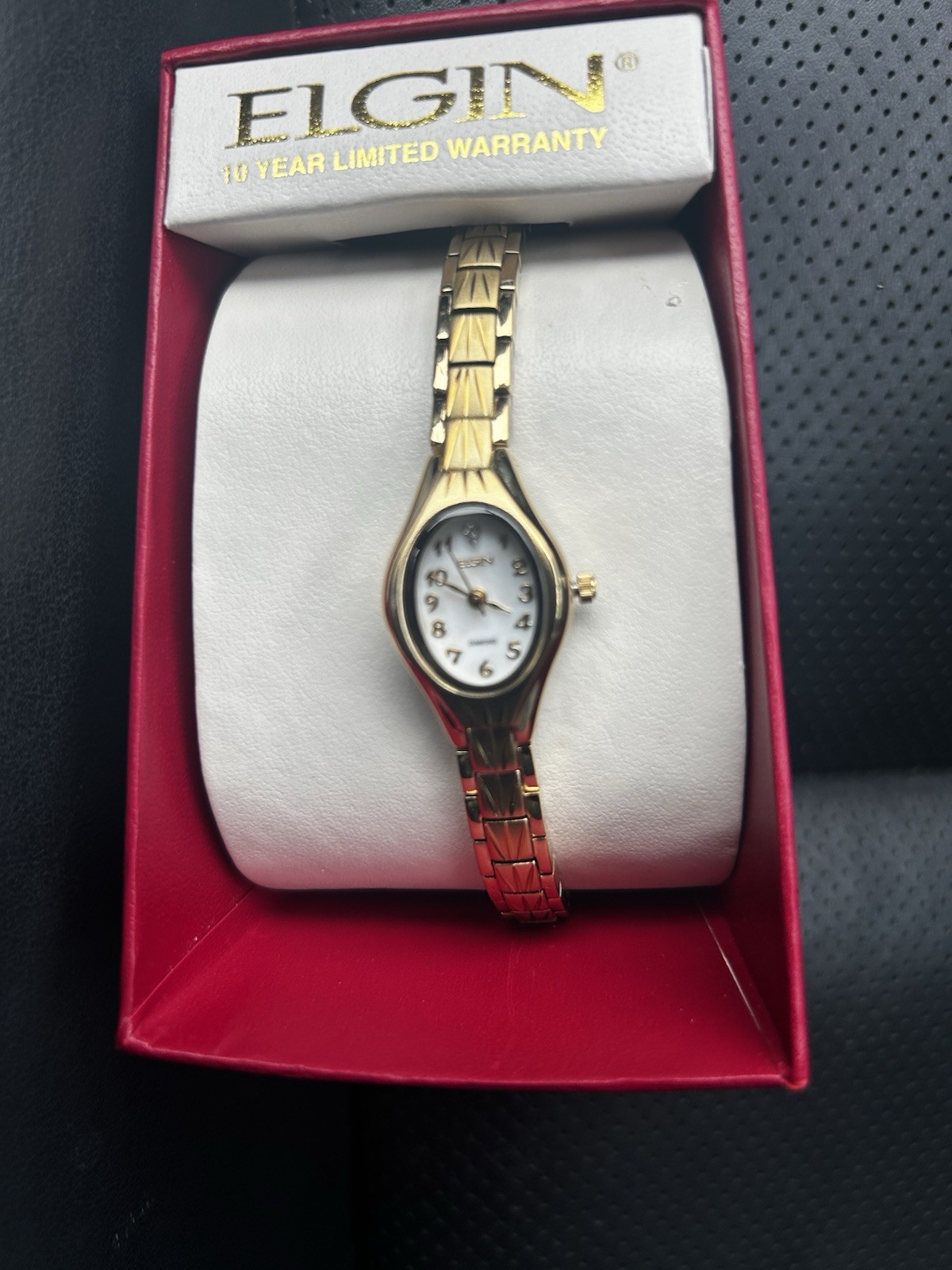 Elgin Women’s Gold-Tone Oval Analog Quartz Watch, SS Bracelet, Box