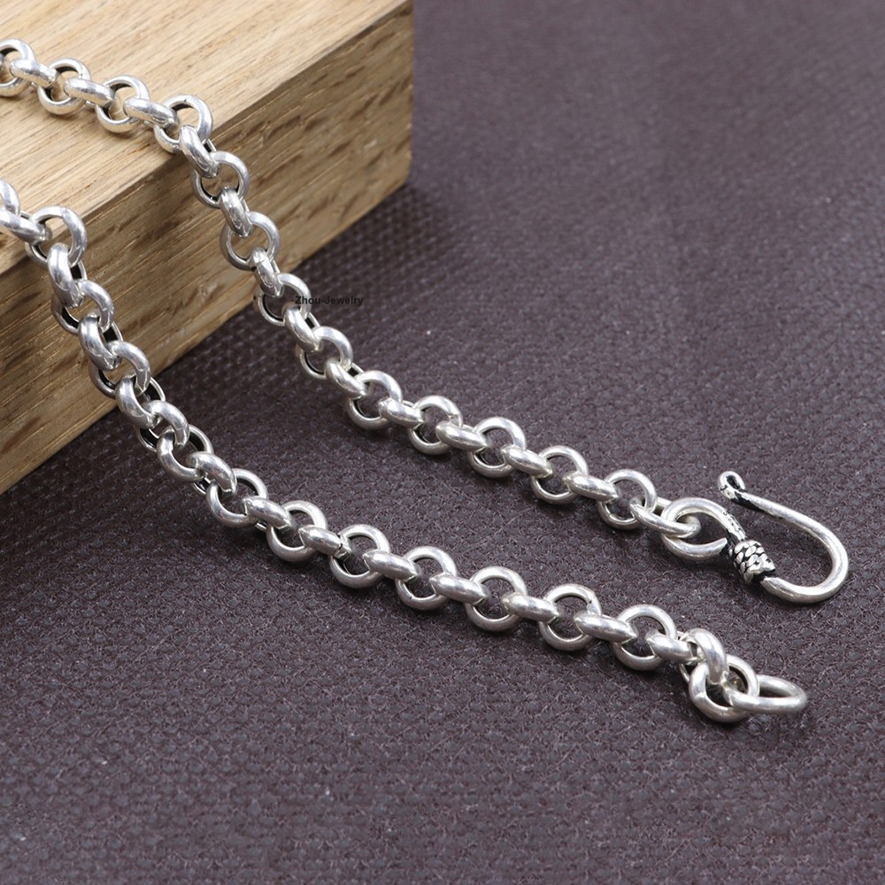 Real 925 Sterling Silver 5.5mm Rolo Link Chain Necklace 23.6inch Sturdy Chain