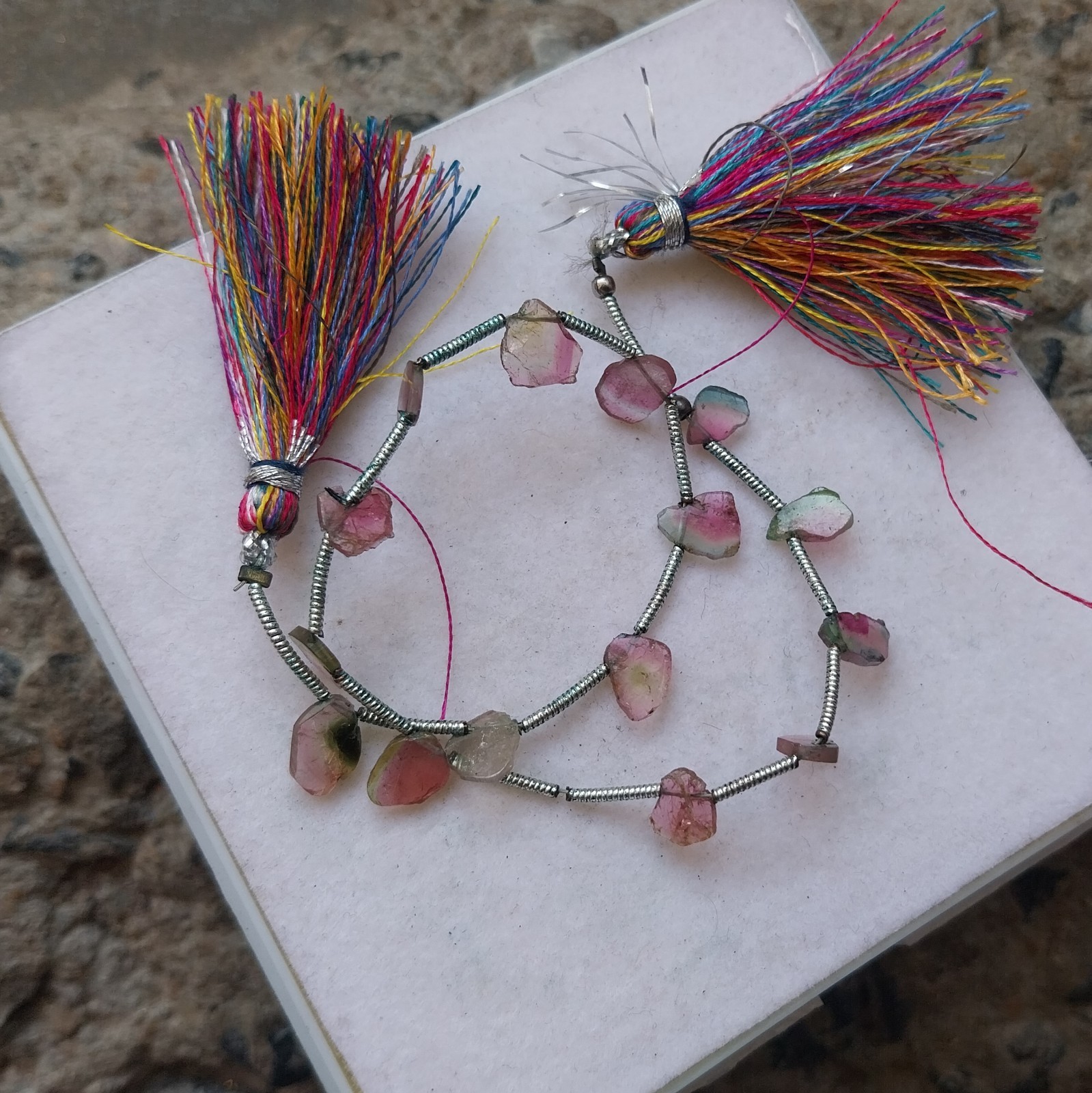 15 Carat Natural Watermelon Pink Bi-Color Tourmaline Slice 8 Inch Necklace