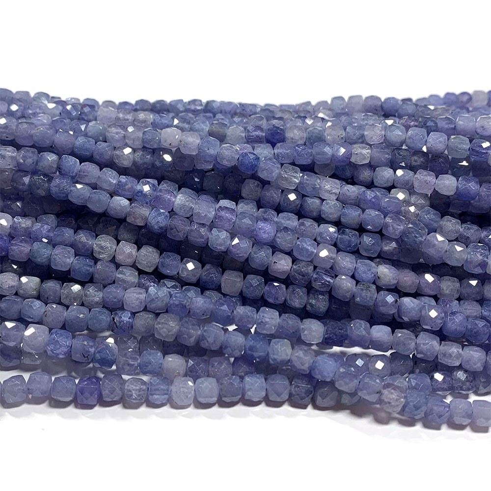 Natural Stone Genuine Blue Purple Tanzanite Irregular Cube Faceted Loose Beads