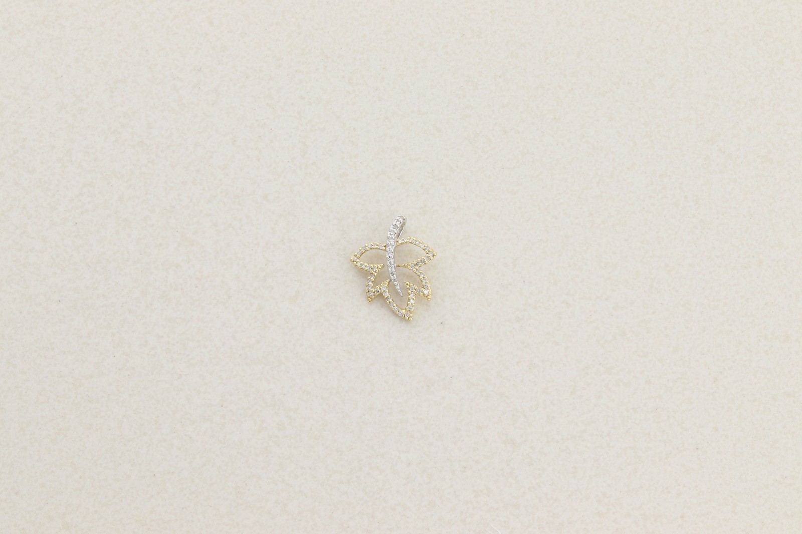 Pendant Only 14k White Gold and Yellow Gold Diamond Necklace Leaf 3/4″ x 5/8″