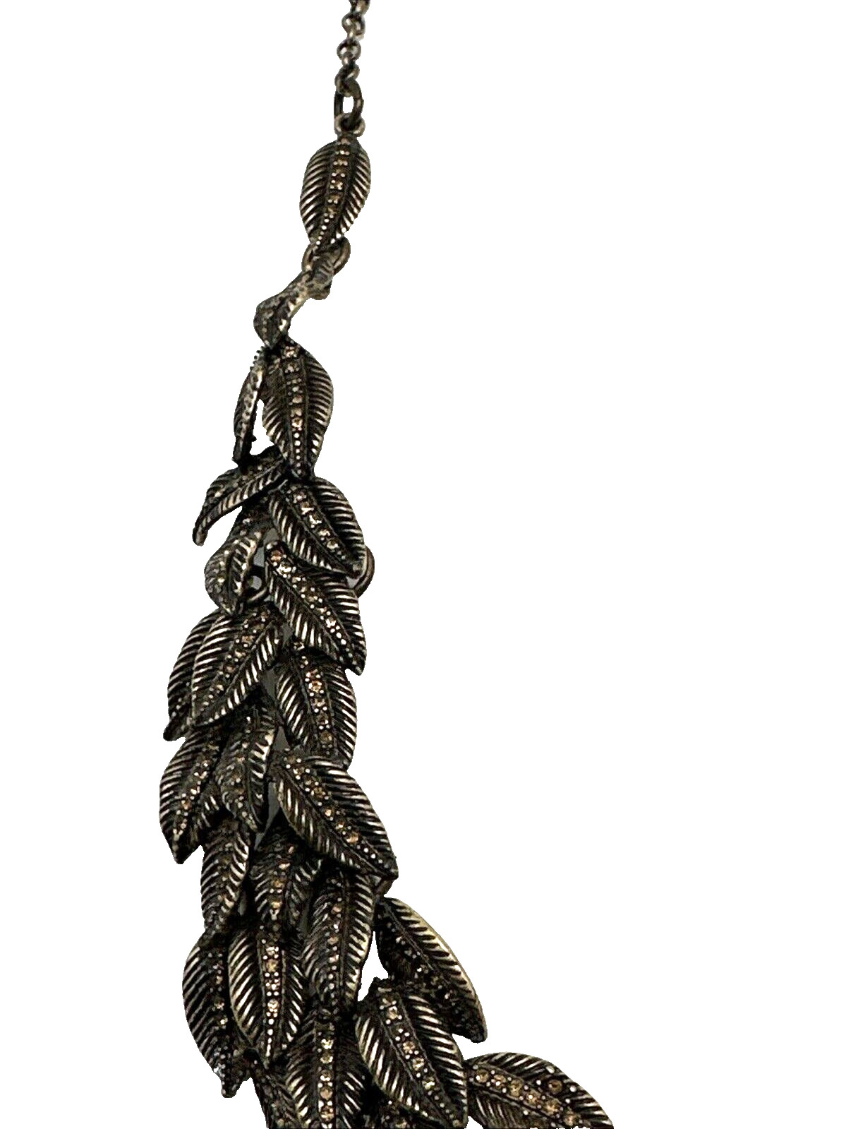 ANN TAYLOR Rhinestone Leaves Collar Necklace Bronze Tone Runway Statement 21″