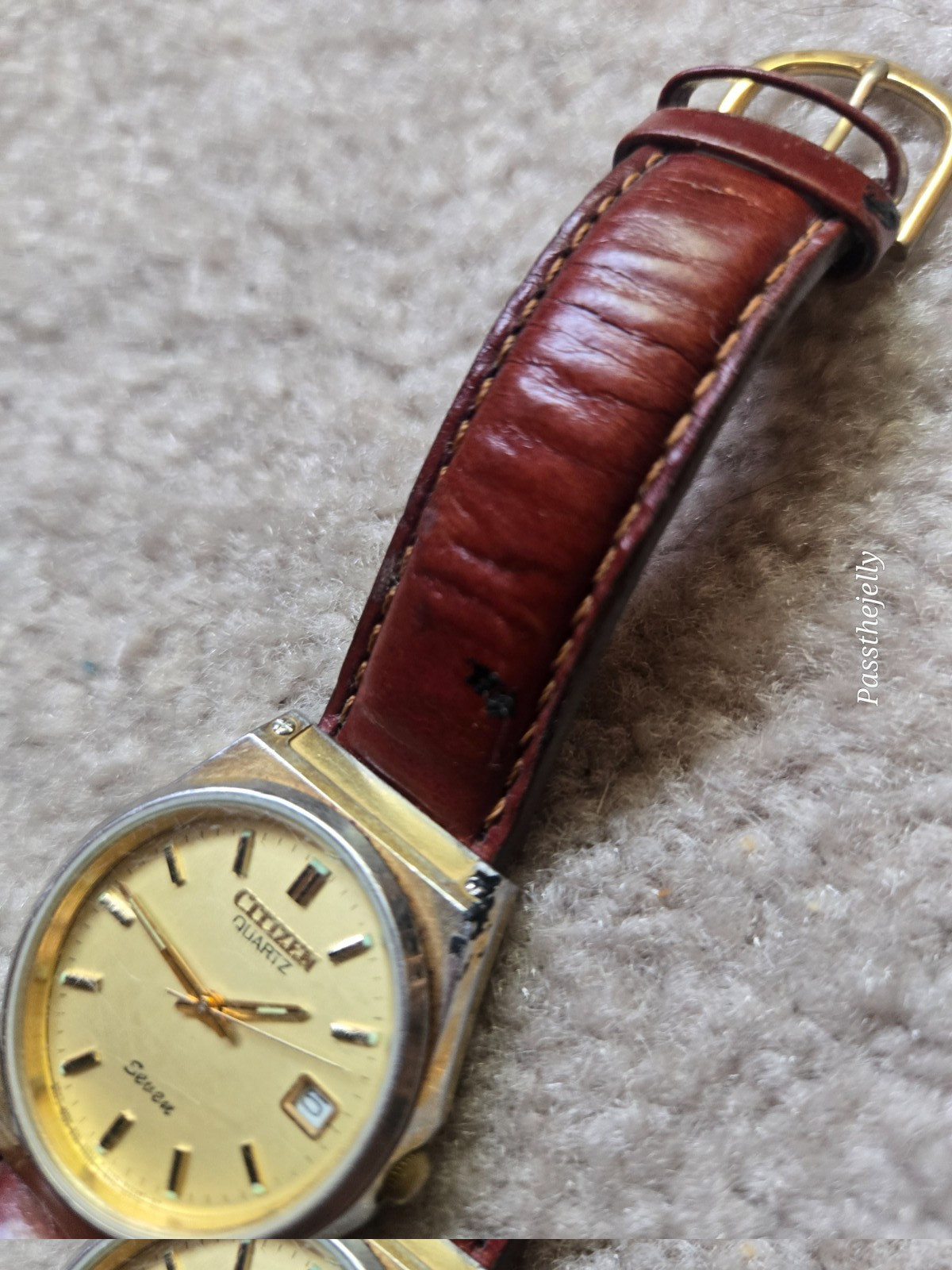 Citizen Seven Watch Mens Gold Tone Champagne Dial Date Quartz Dress Watch vtg