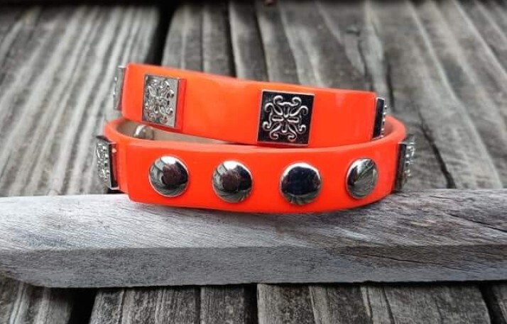 New Rustic Cuff Bracelet Neon Orange Leather Double Wrap Meagen Silver RC Logo
