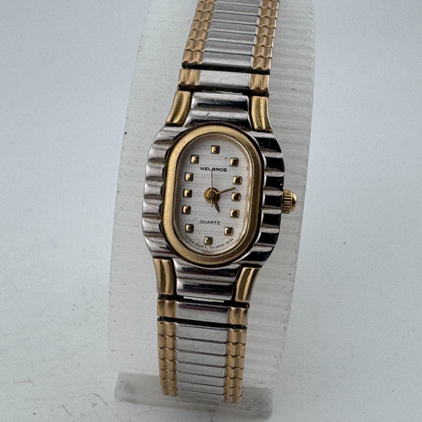 VTG Helbros Analog Quartz Watch Women Dual Tone Stretch Band ~For Parts Repair