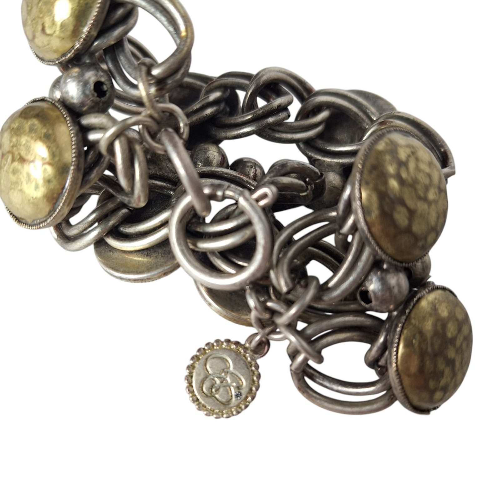 Jessica Simpson Silver Gold Hammered Cabochon Link Statement Bracelet Boho