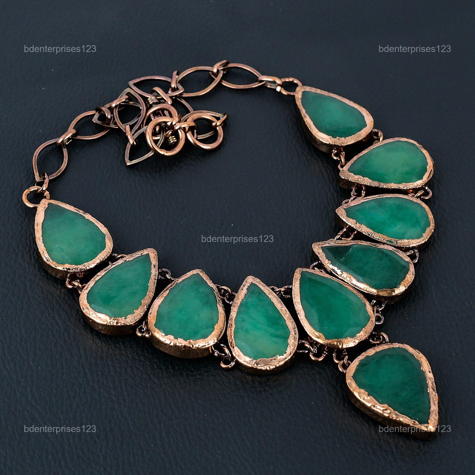 Copper Natural Zambian Emrald Chain Elegant Electroformed Boho Necklace Jewelry