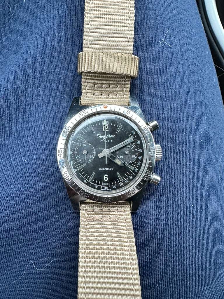 Jungfrau Skin Diver Chronograph 1960s Valjoux 92 Manual Wind 36mm