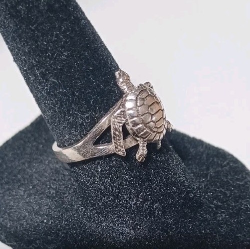Sterling Silver Thailand Turtle W/Moving Parts Ring SZ 6.75 2gm