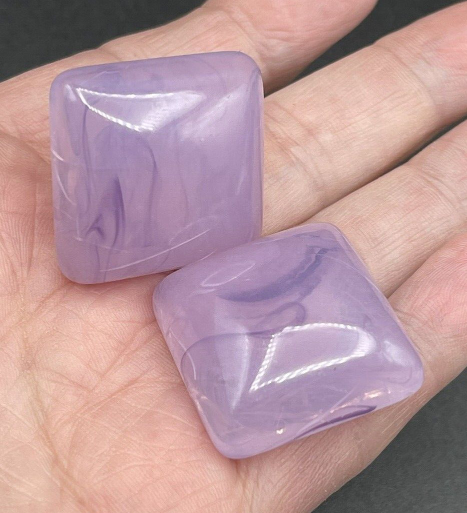 Vintage Semi-Transparent Lavender Purple Lucite Disk Clip On Earrings Gorgeous!