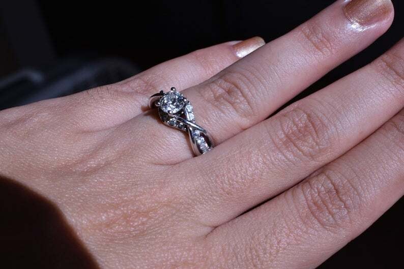2.50 Ct Round Cut Created Diamond Twisted Band Ring Set 14K White Gold Finish
