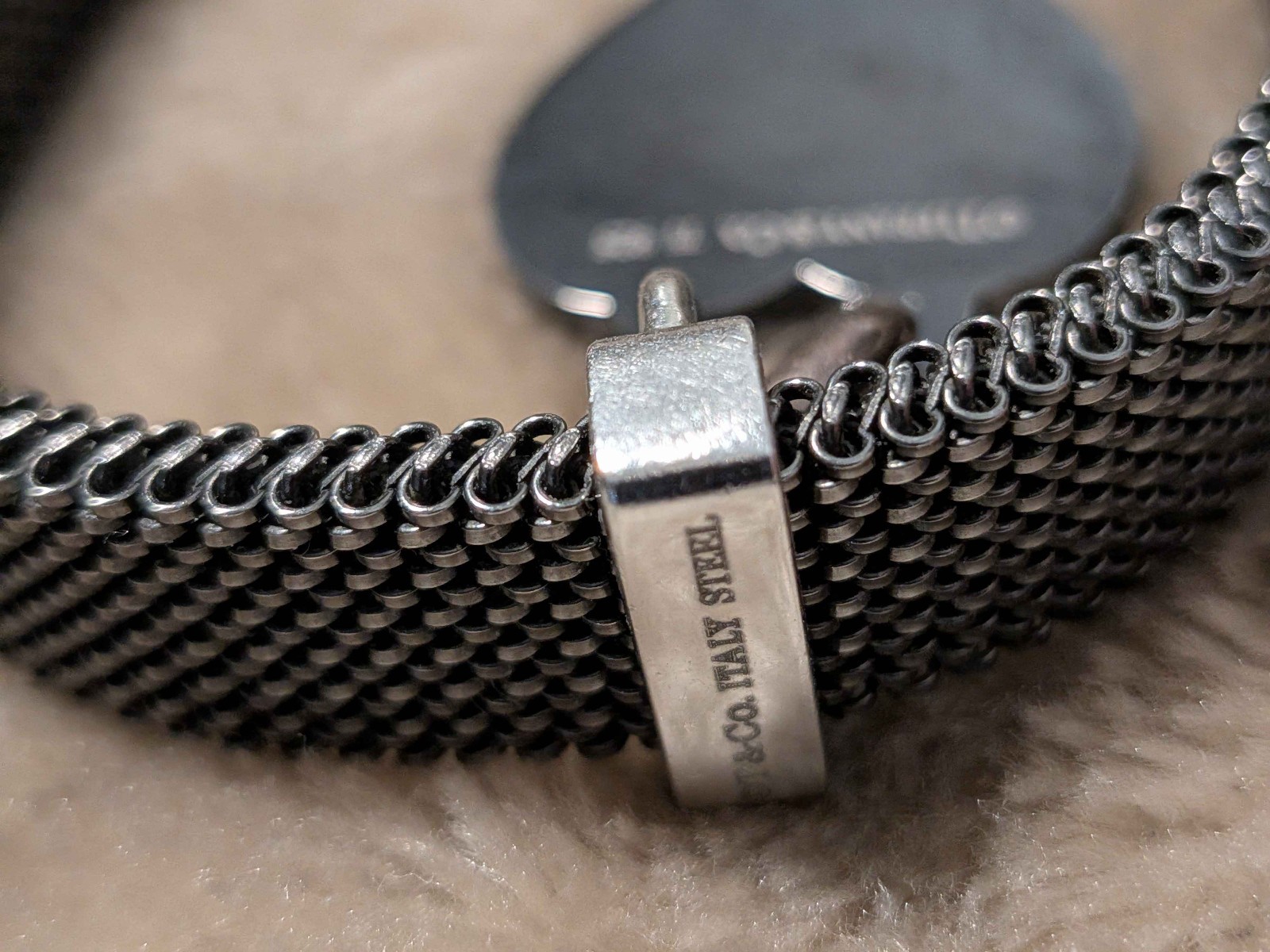 Tiffany and Co Steel Mesh Bracelet w/ Return to Tiffany and Co Titanium Pendant