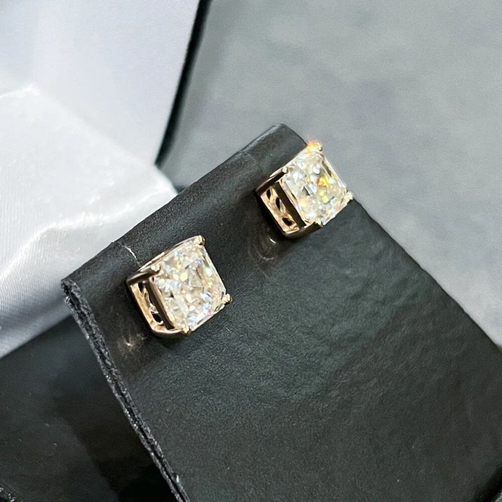 Certified 1.20-10.00ctw D/FL Asscher Cut Moissanite S925 Solitaire Stud Earrings
