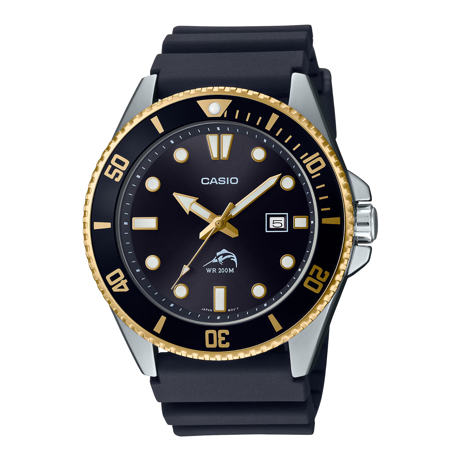 Casio MDV-106G-1AV Analog Black Gold Dive Watch 200M WR Date Bezel Mens