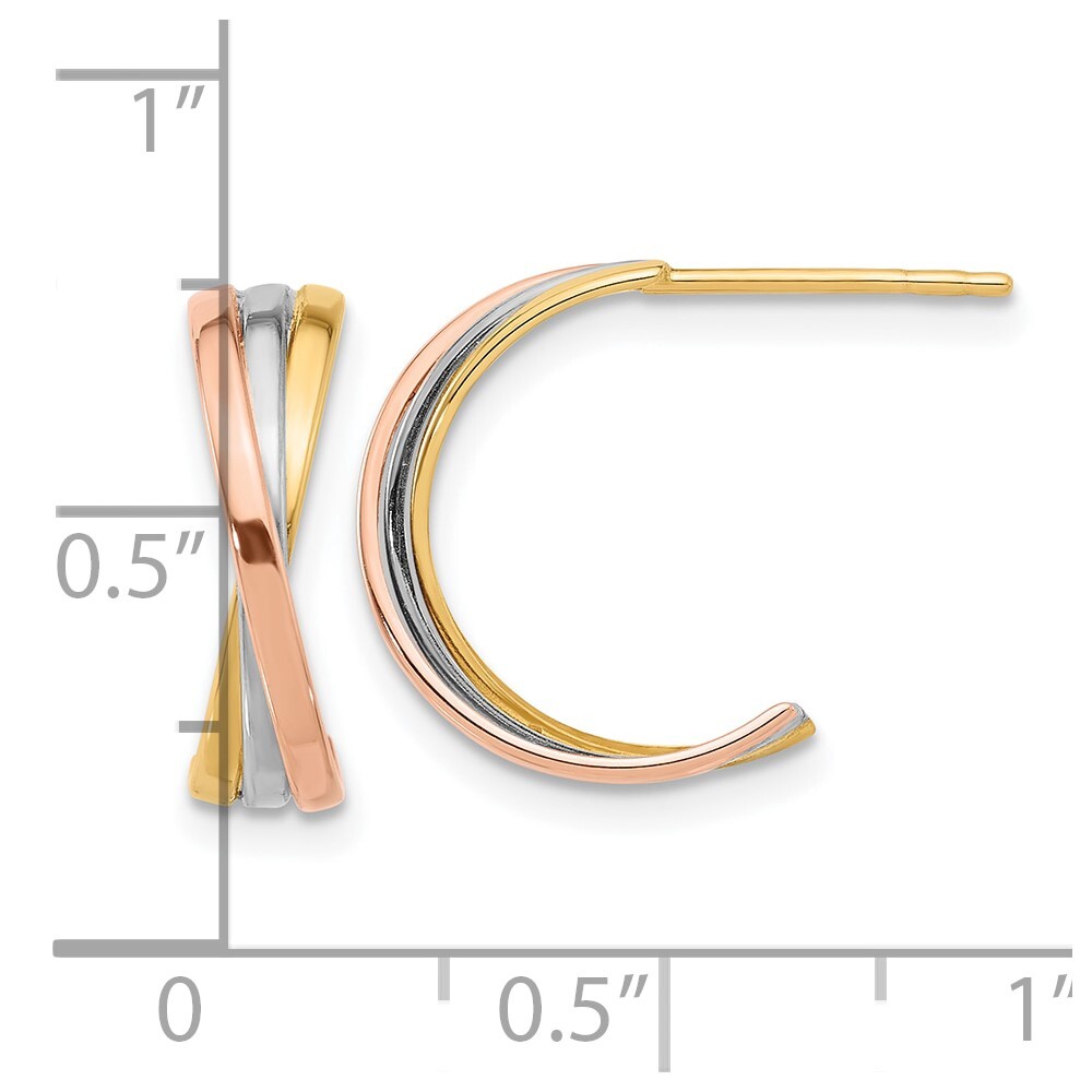 15.4mm 14K Twisted Tri-color Gold Hoop Post Earrings