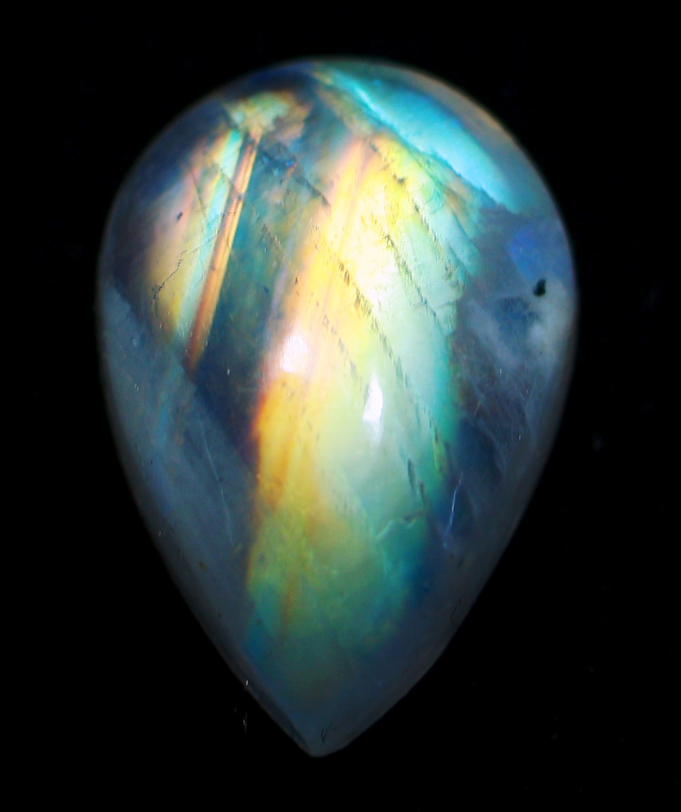 17 Ct 8X14X20 mm Natural Blue Fire Rainbow Moonstone Pear Cabochon Gems RQ-462