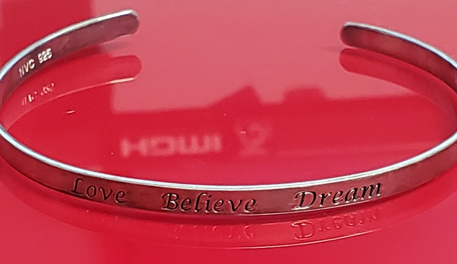 925 NVC Cuff Bracelet 2.5″ Narrow Sterling Silver 7g Engraved Love Believe Dream