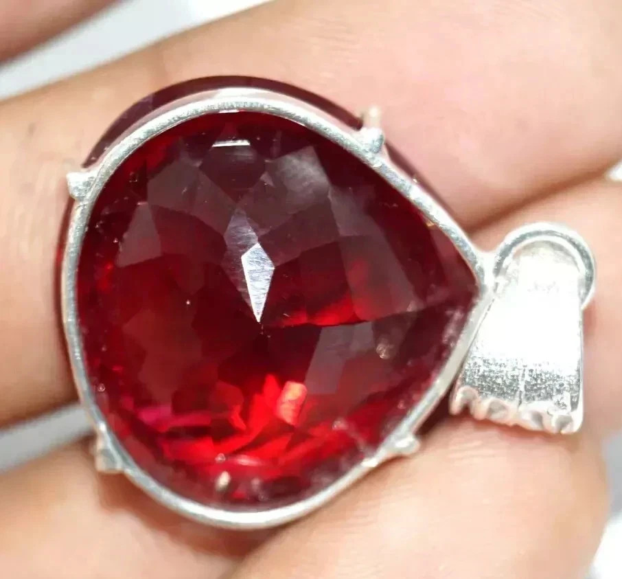 26.75 Ct+ Natural Pear Red Ruby 925 Solid Silver Pendant Gemstone Certified