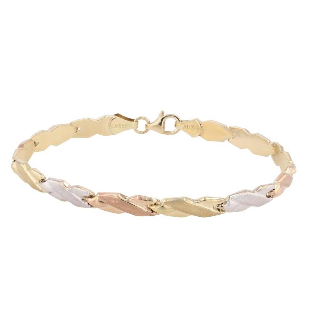4.9mm Satin Finish X-Link Stampato 7″ Bracelet 10k Multi-Tone Gold 3.56 Grams