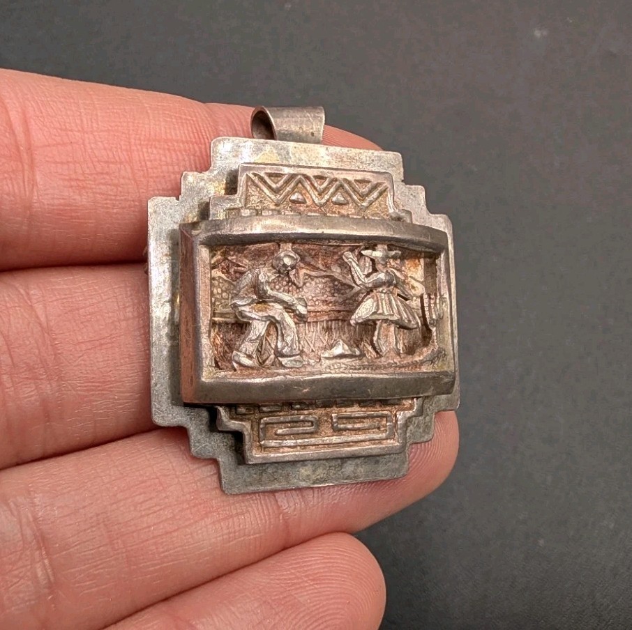 Vtg Sterling Silver 925 Ornate Openwork Cutout Peru Peruvian Brooch Pin Pendant