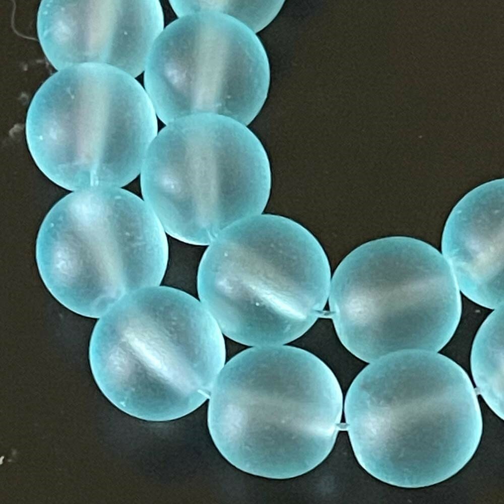 25 Frosted Sea Glass Round / Rocaille Beads Matte – Seafoam Blue 10mm