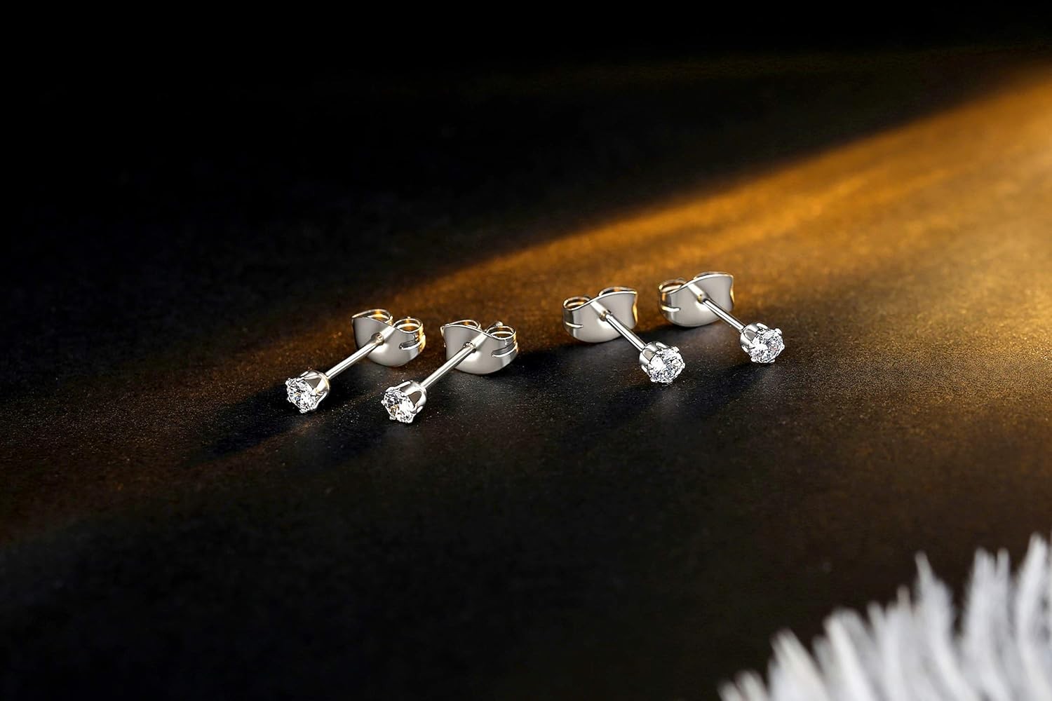 Tiny Womens Surgical Stainless Steel Clear Cubic Zirconia Stud Earrings
