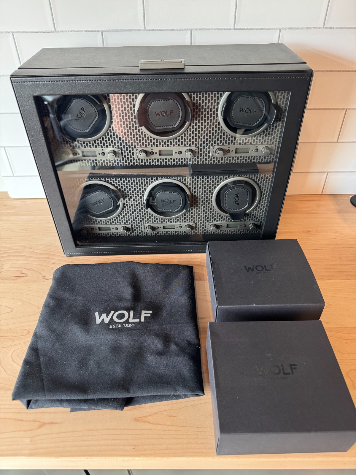 Wolf Axis Black Powder Coat 6-Piece Watch Winder