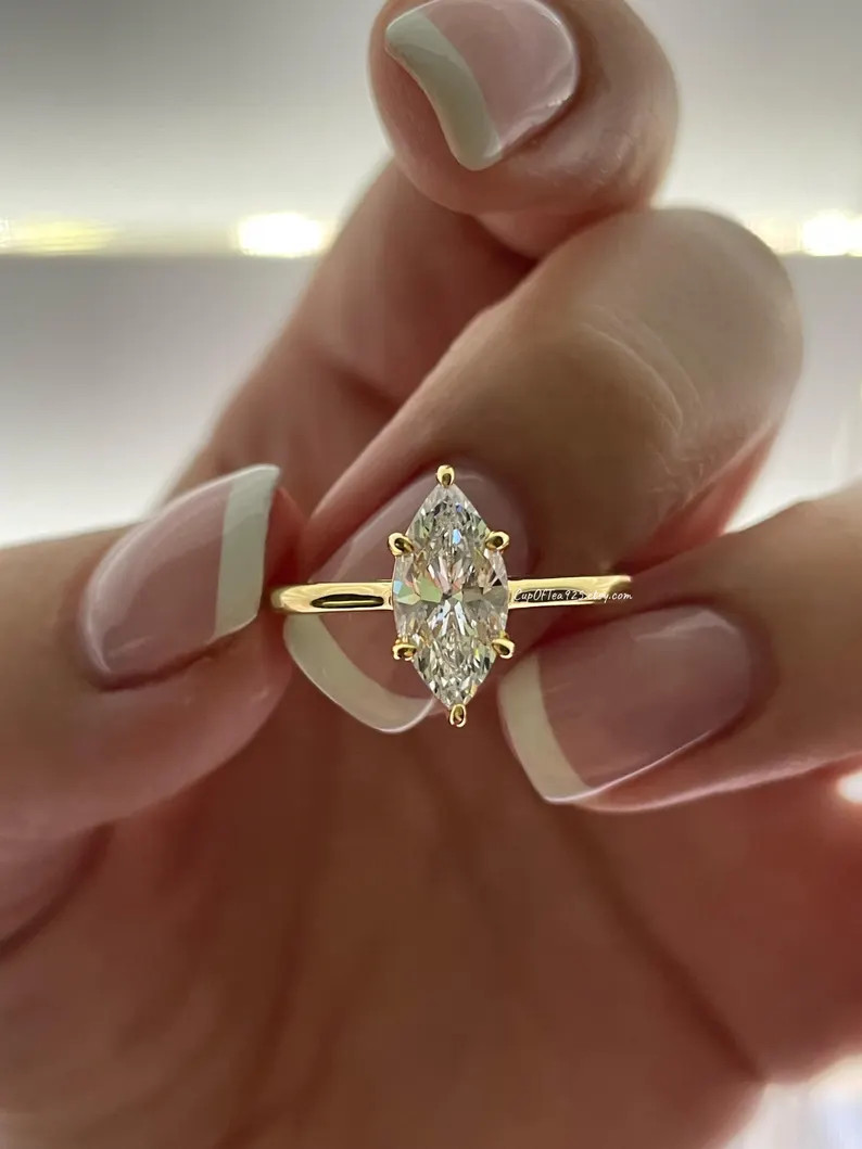 Marquise Cut Moissanite Ring Sterling Silver