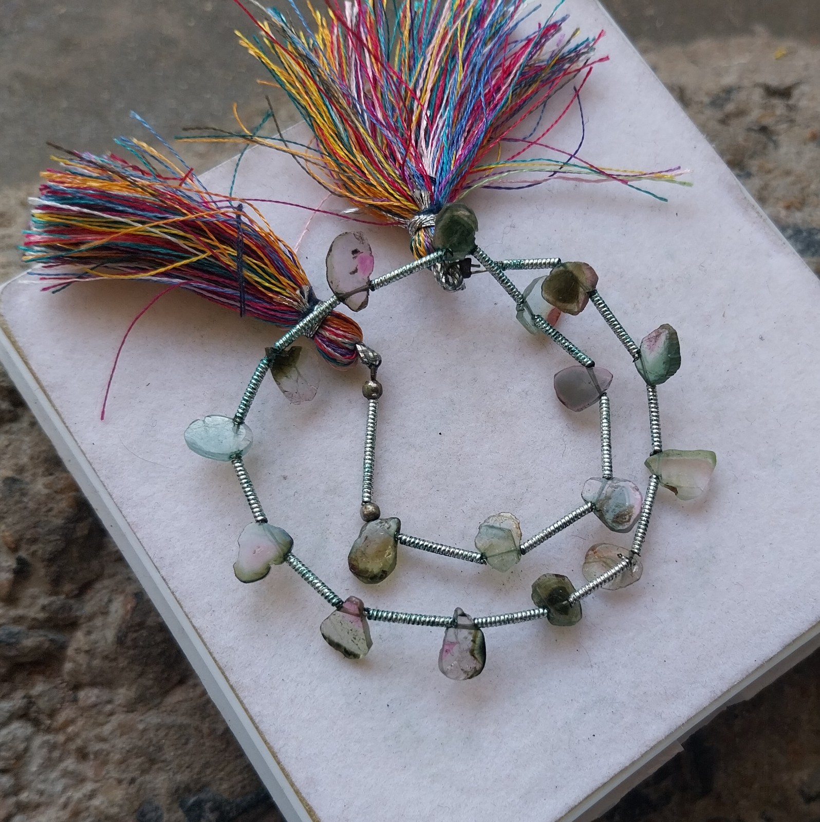 15 Carat Natural Watermelon Green Bi-Color Tourmaline Slice 8 Inch Necklace