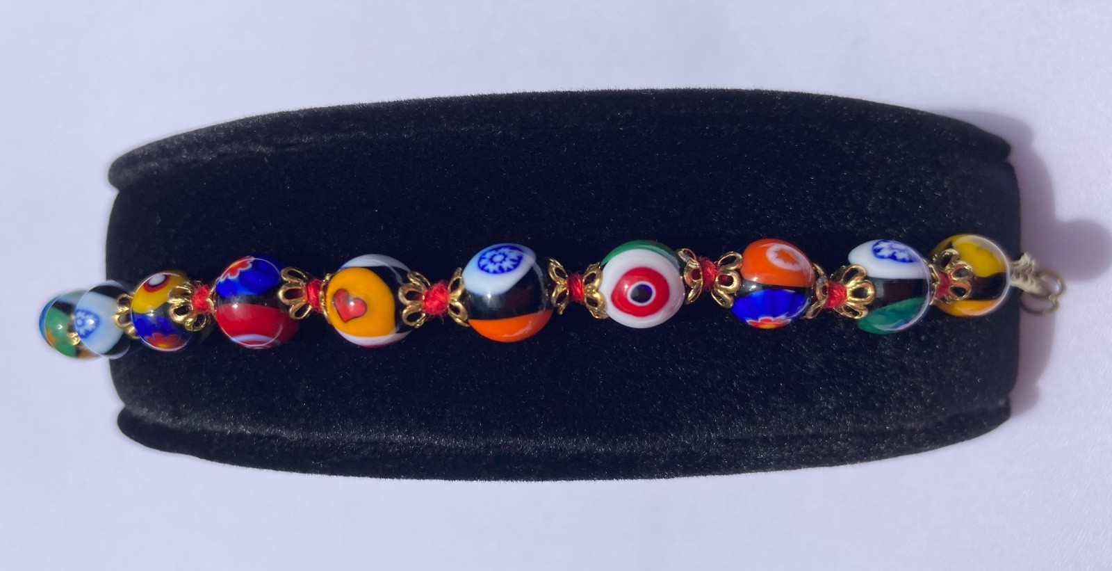 Vintage Murano Style Millefiori Glass Bead Bracelet Italy 7.5″ Hand Knotted