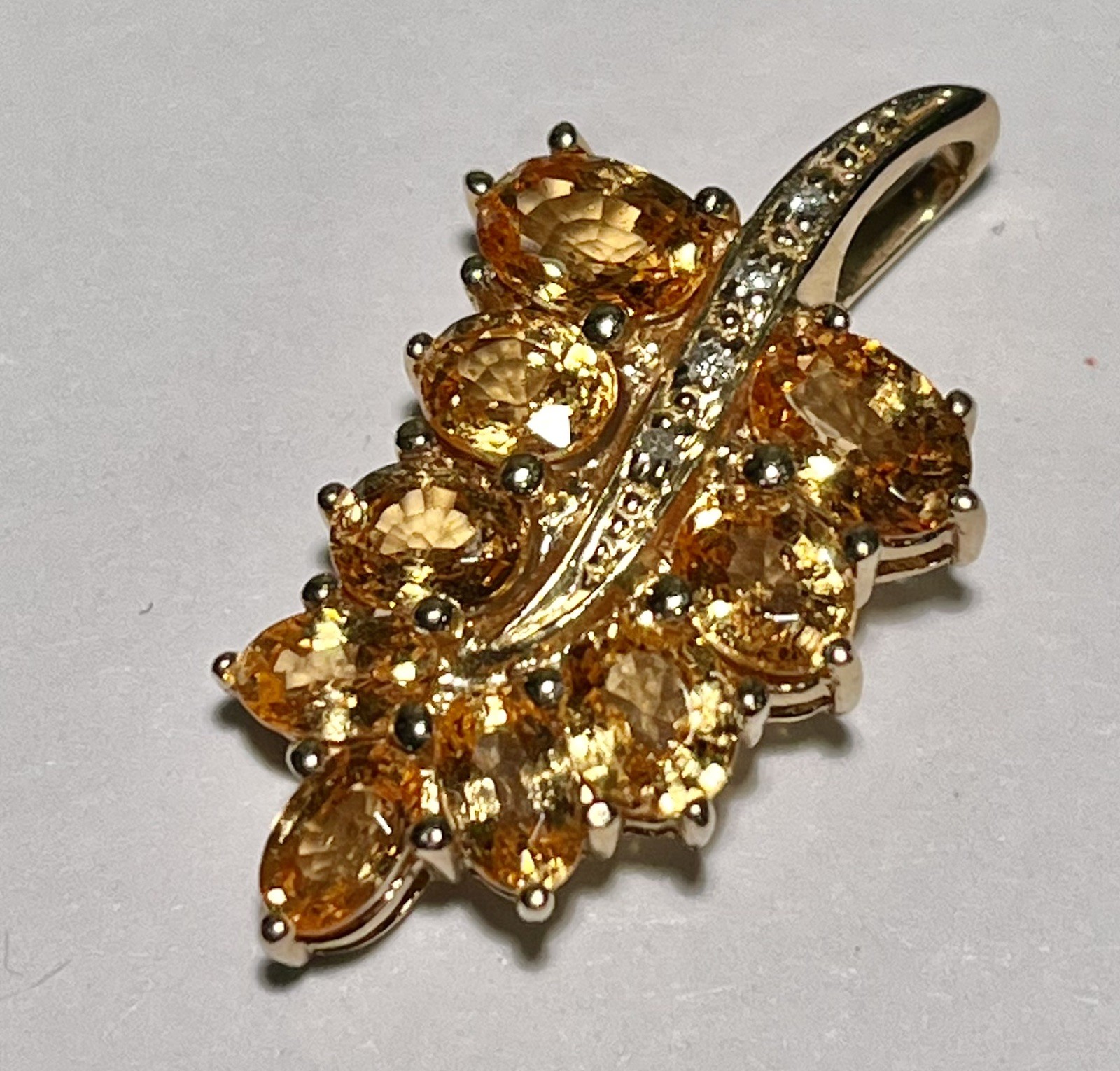 14K Gold Pendant with Citrines And Diamonds 3.32gr, 1.25”L Generous Bail Vintage