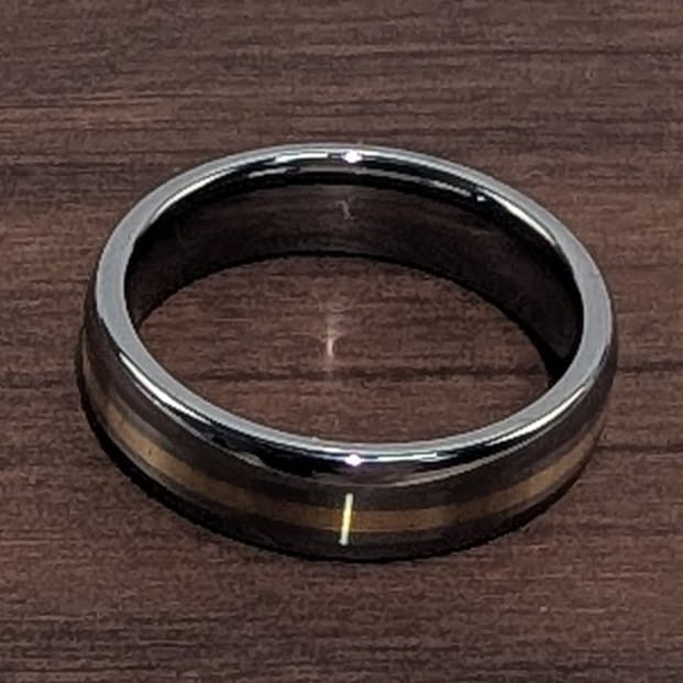 Elegant ArtCarved Tungsten Carbide Mens Ring With 18K Gold Inlay
