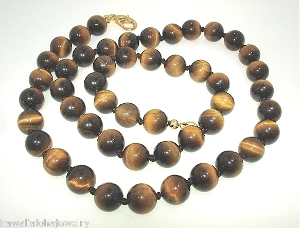 8mm Round Cab Tiger’s Eye Quartz Necklace 24.75″-25.0″