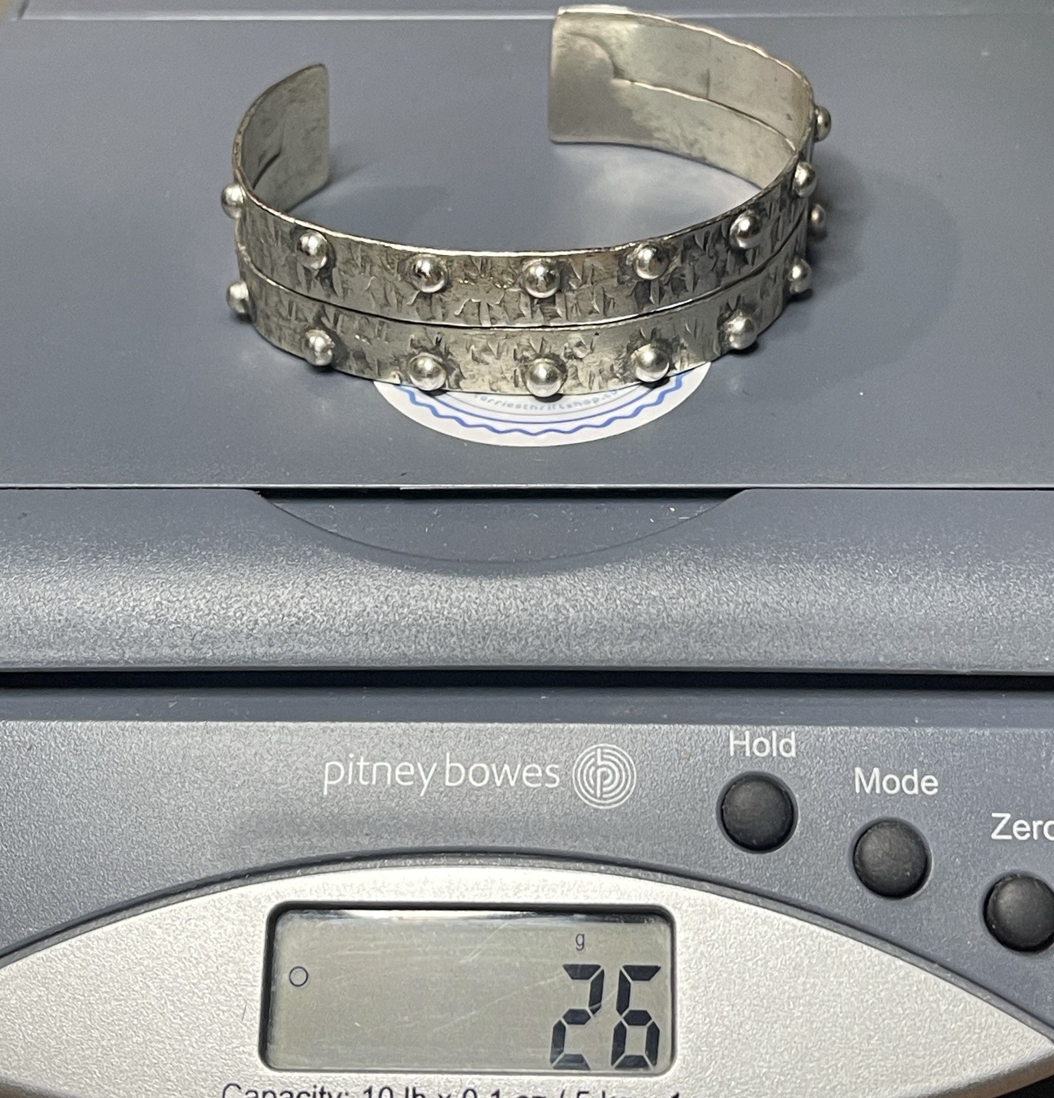 Vintage Silver Cuff Bracelet Tribal Style Hammered Studded Artisan 26g EUC