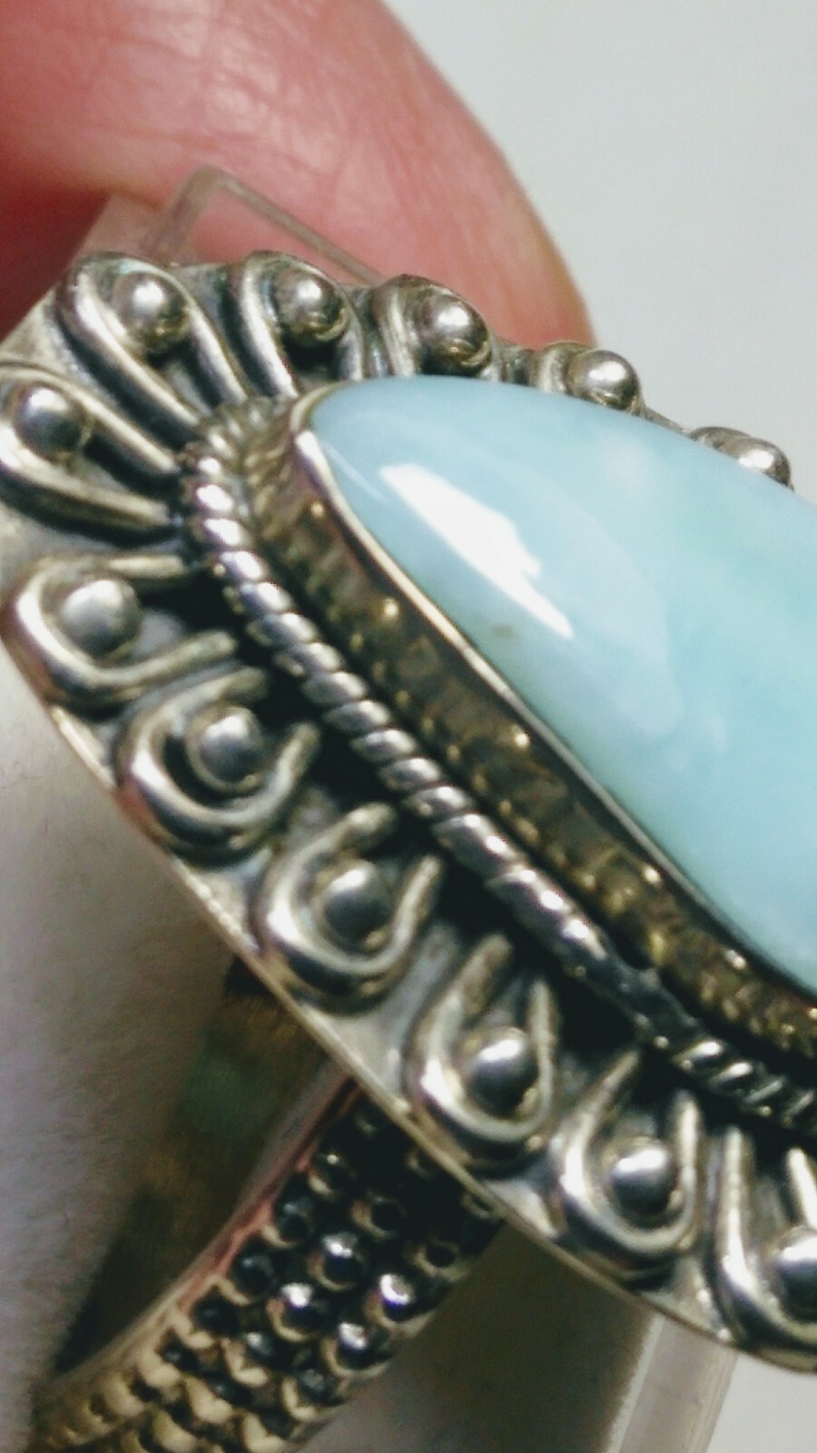 LUSCIOUS UNTREATED NATURAL LARIMAR IN STERLING SILVER.925 RING SIZE 9.0-9.25!