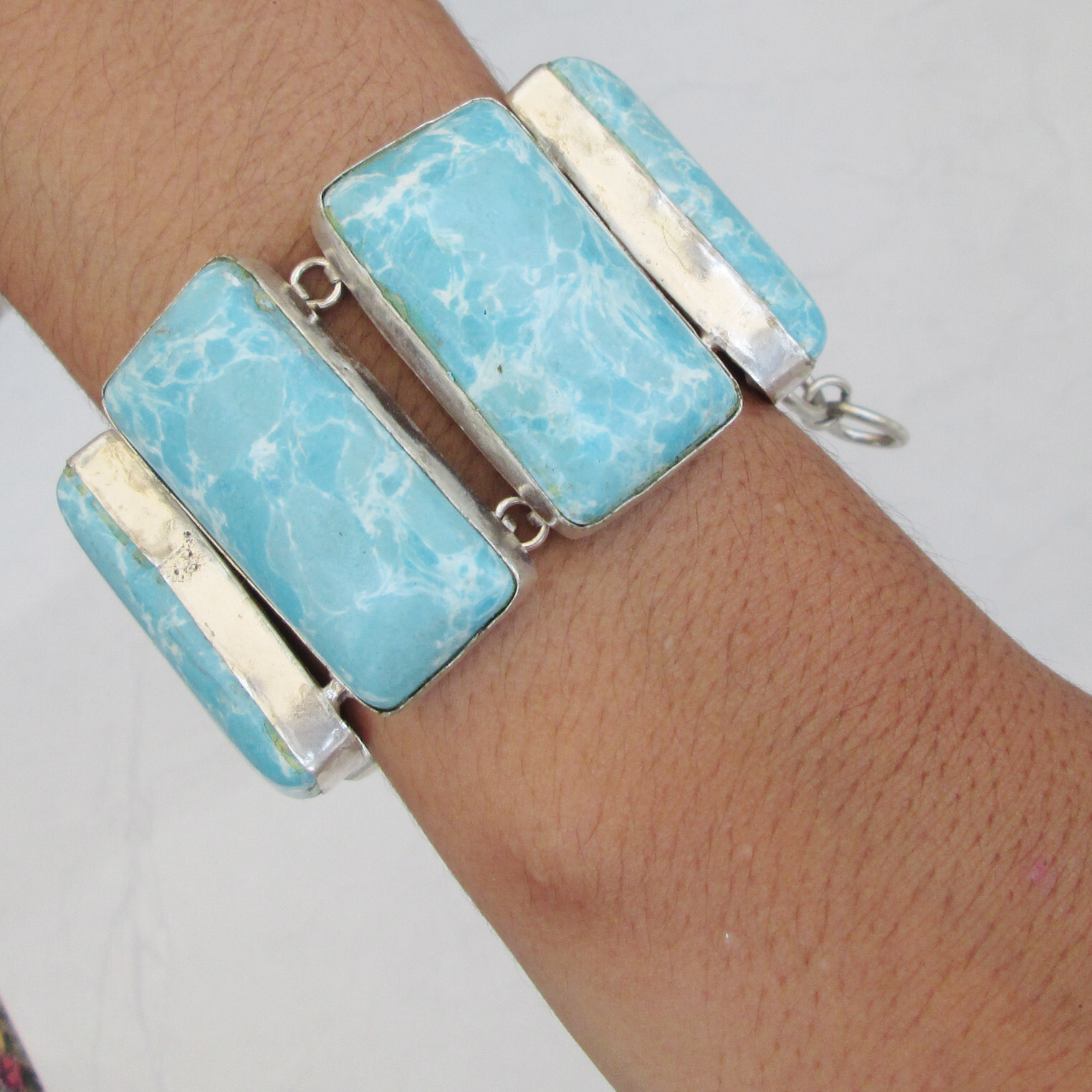 Light blue natural sand hill turquois gemstone handmade bracelet Sz 8″ & less