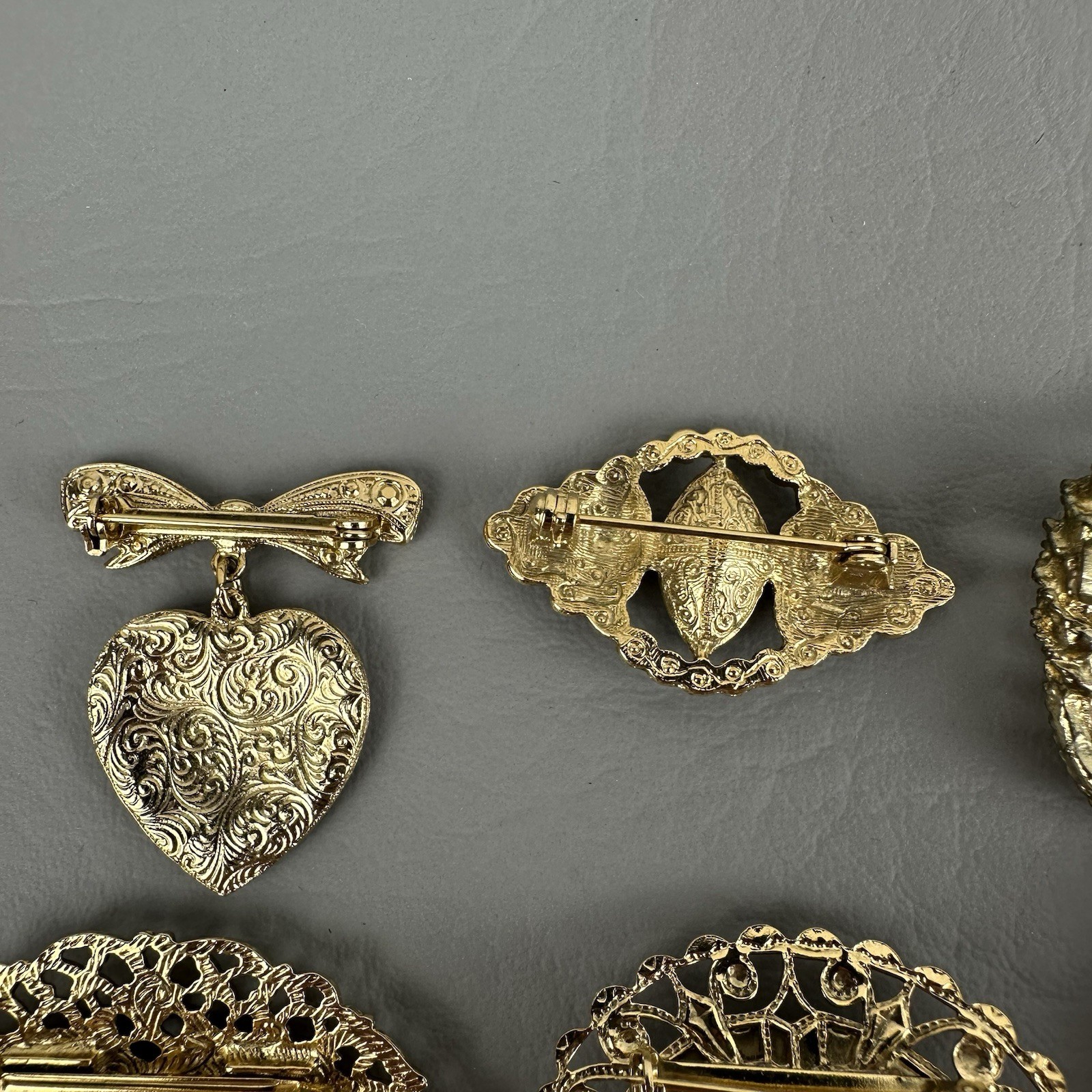 Vintage Brooch Lot 15 Gold Tone Rhinestone Faux Pearl Heart Elephant Floral
