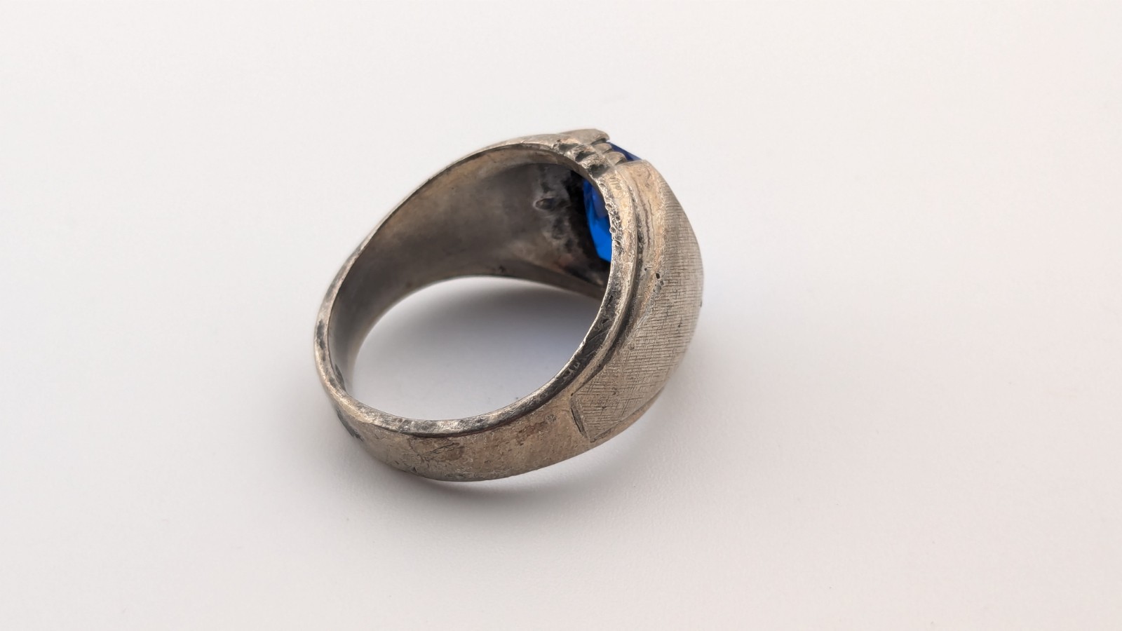 Vintage Sterling Silver Ring Deep Blue Stone Mens Signet C&C Size 9.25-9.5 READ