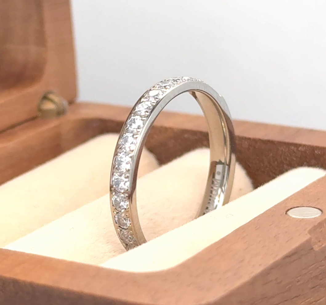 White CZ Inlay Stylish Ring Thin White Titanium Promise Band Valentine Day ring