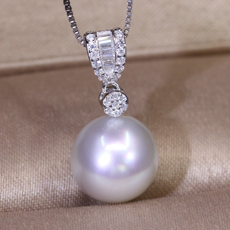 Sparkling Sterling Silver Pearl Pendant Settings Clasp Bail with Pin for 8-12mm