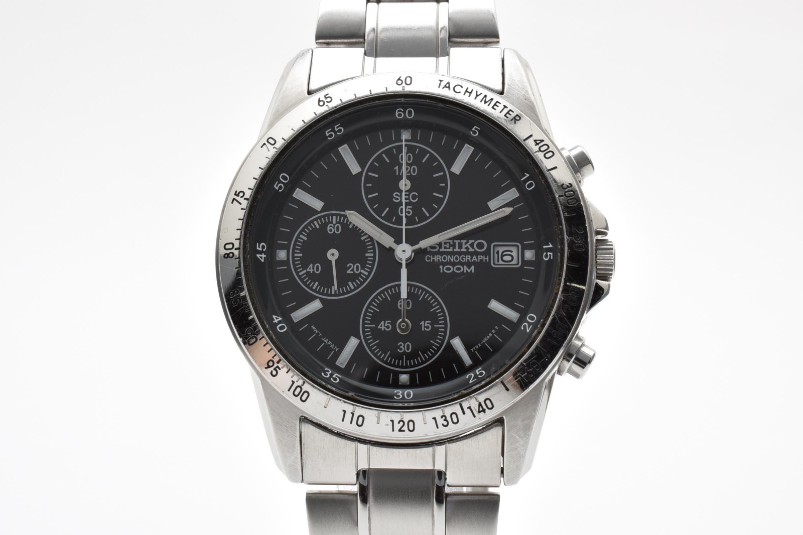 [Exc+5] SEIKO 7T92-0DW0 Chronograph Black Dial Date Quartz Men’s Watch 18.5cm