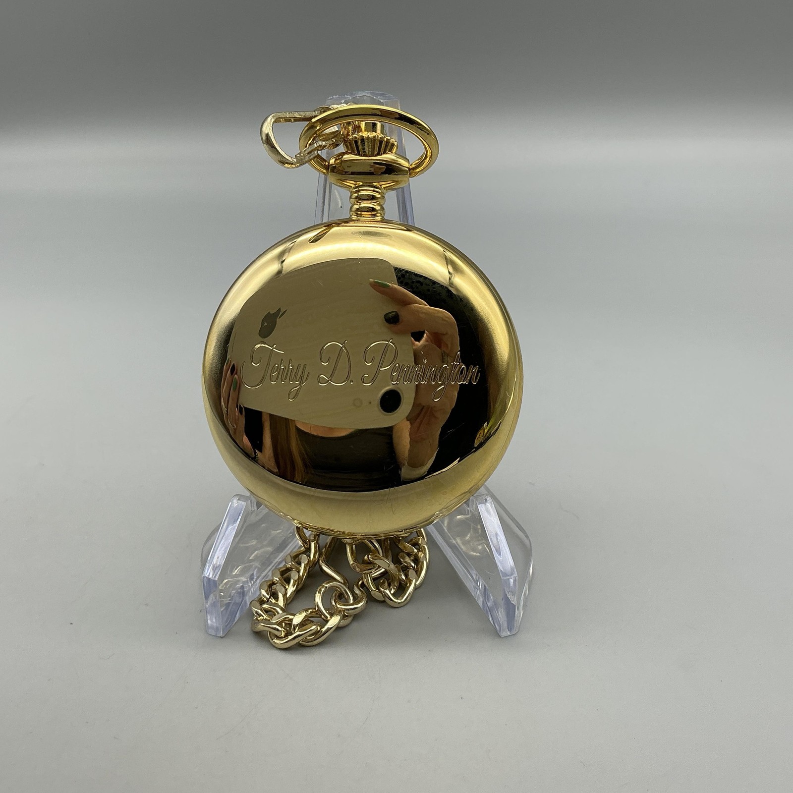 Charles-Hubert Pocket Watch Men 47mm Gold Tone Skeleton Hunter Manual Chain