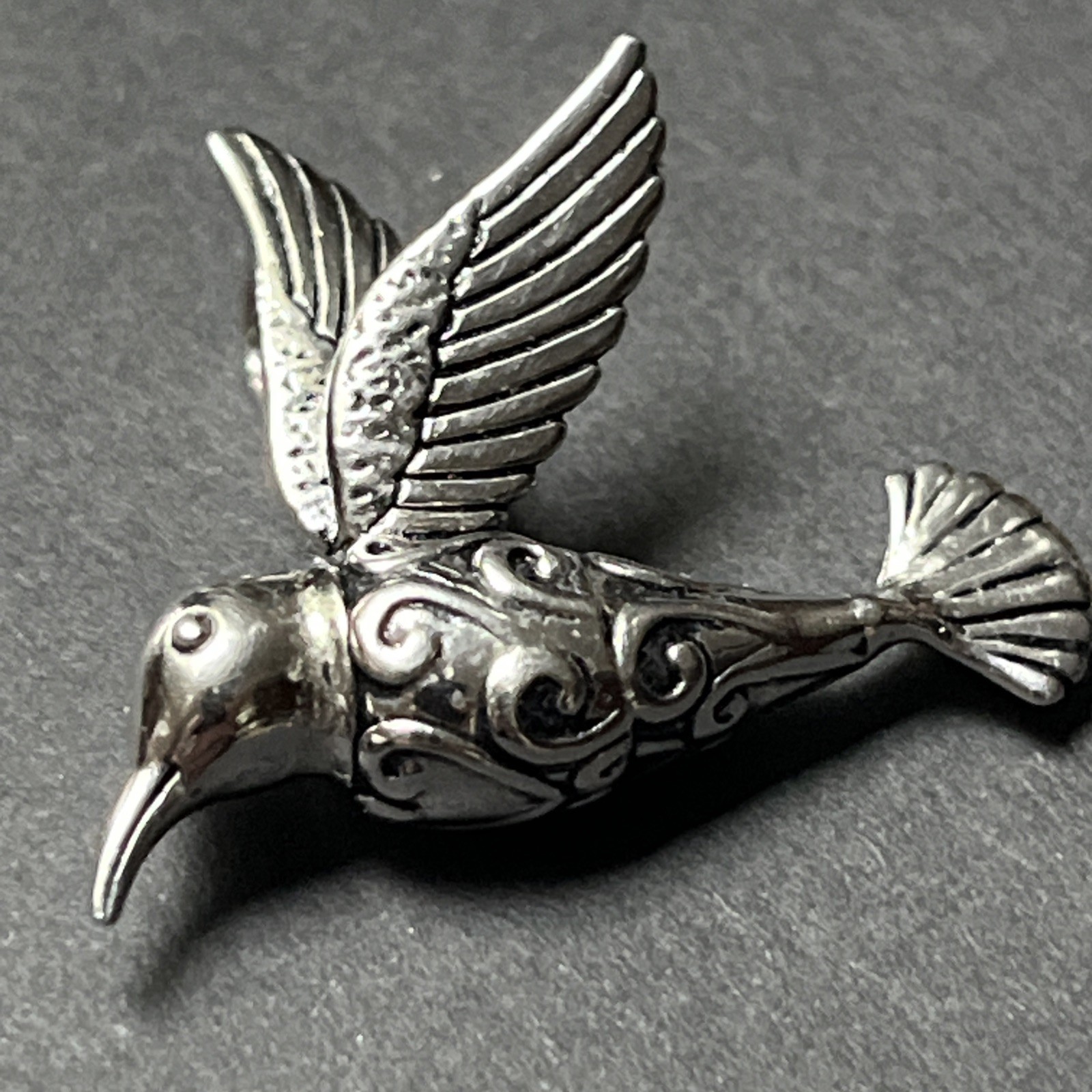 Sterling Silver Hummingbird In Flight Pendant Textured Wings 7.2g, engraved body