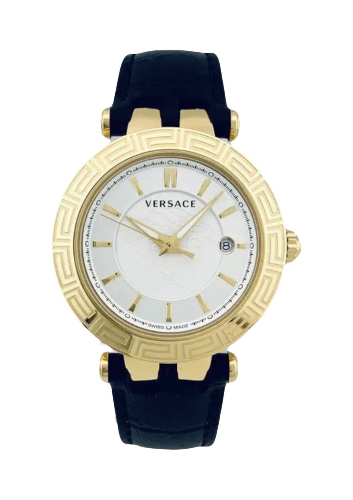 Versace VQP040015 V-Race 42mm Case IP 2N Black Croco Pattern Leather Strap Watch