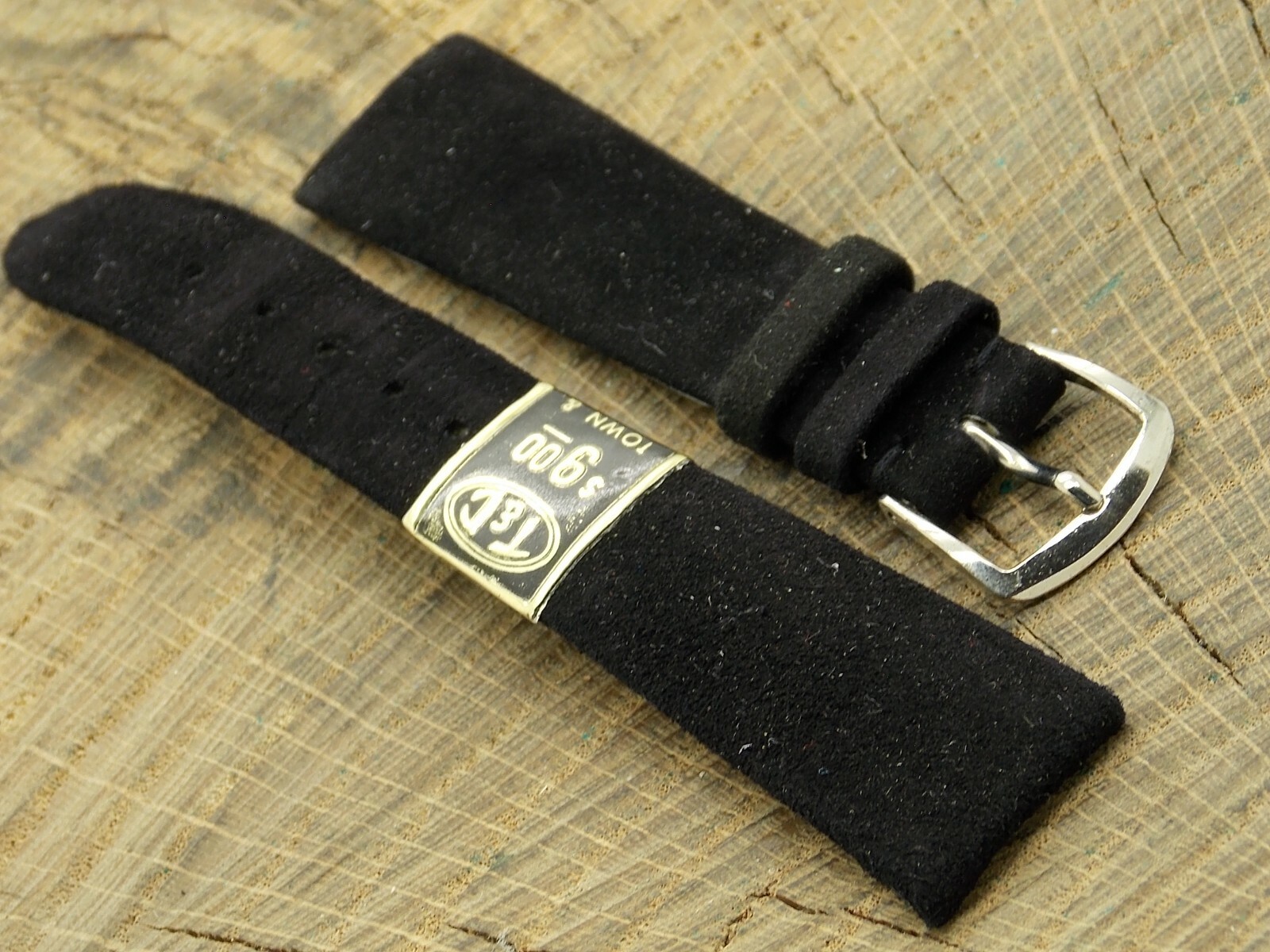 T&C Vintage 19mm Black Suede w Silver Tone Buckle Watch Band NOS Unused