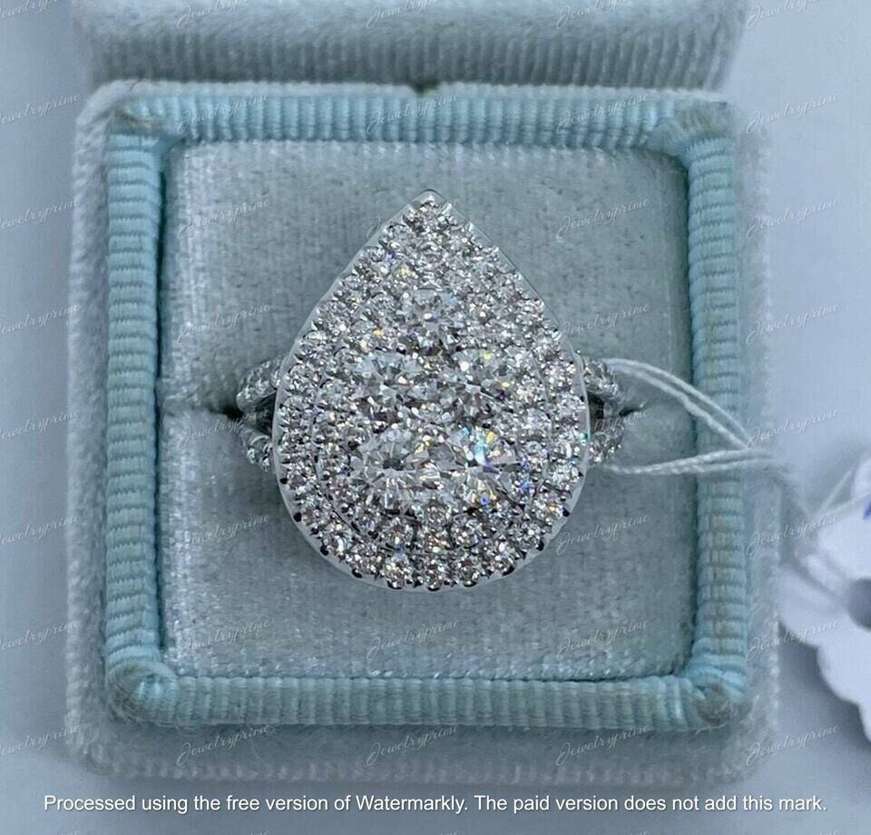 2Ct Round Lab-Created Diamond Pear Shape Engagement Ring 14K White Gold Plated
