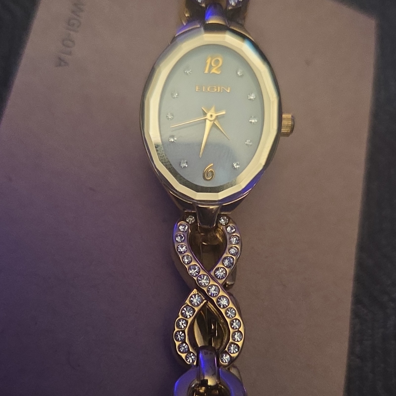 Elgin Women’s Quartz Analog Oval Watch Blue Dial Gold Tone Bracelet