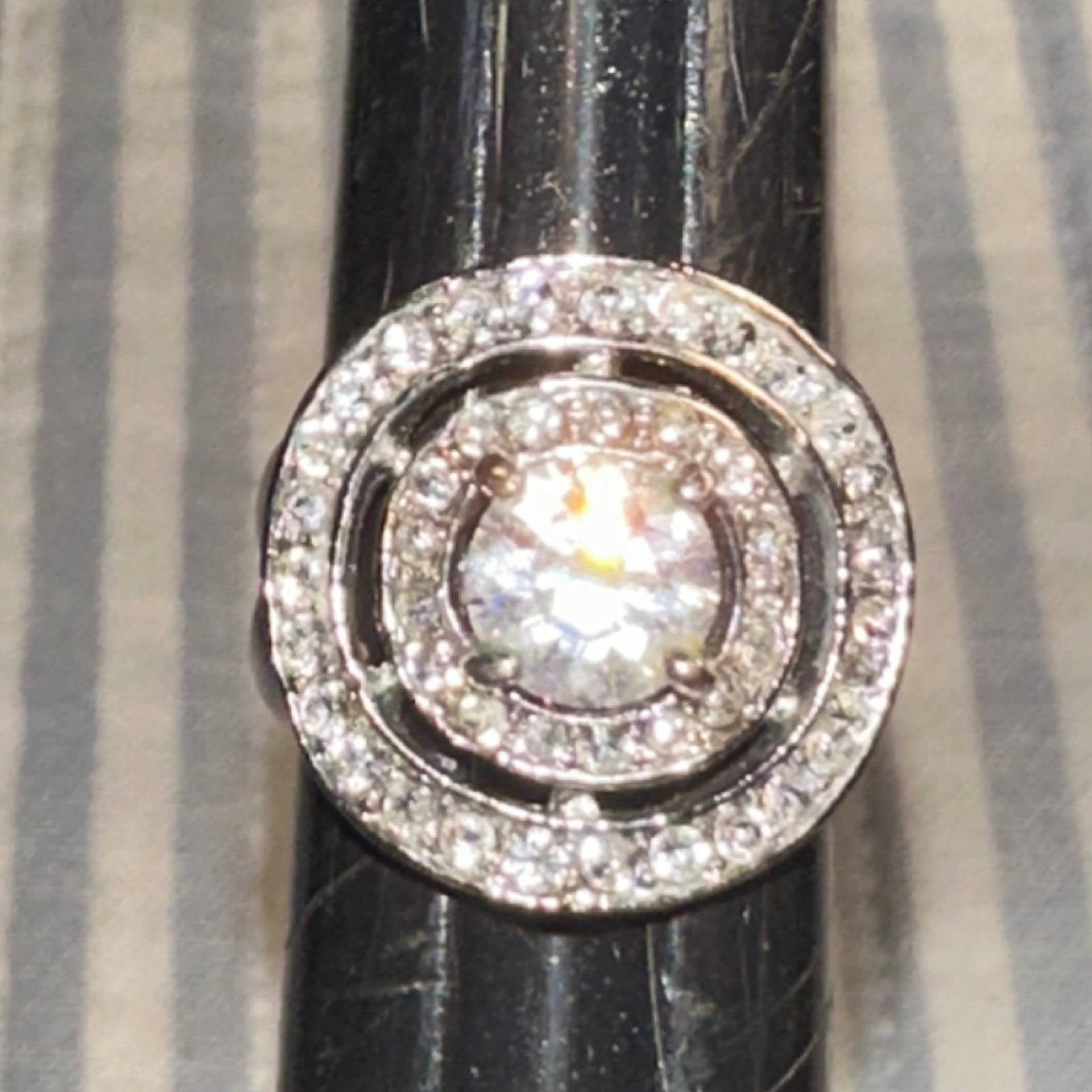 Silver Tone Double Halo Round Cut Crystal Statement Cocktail Ring Size 6.25