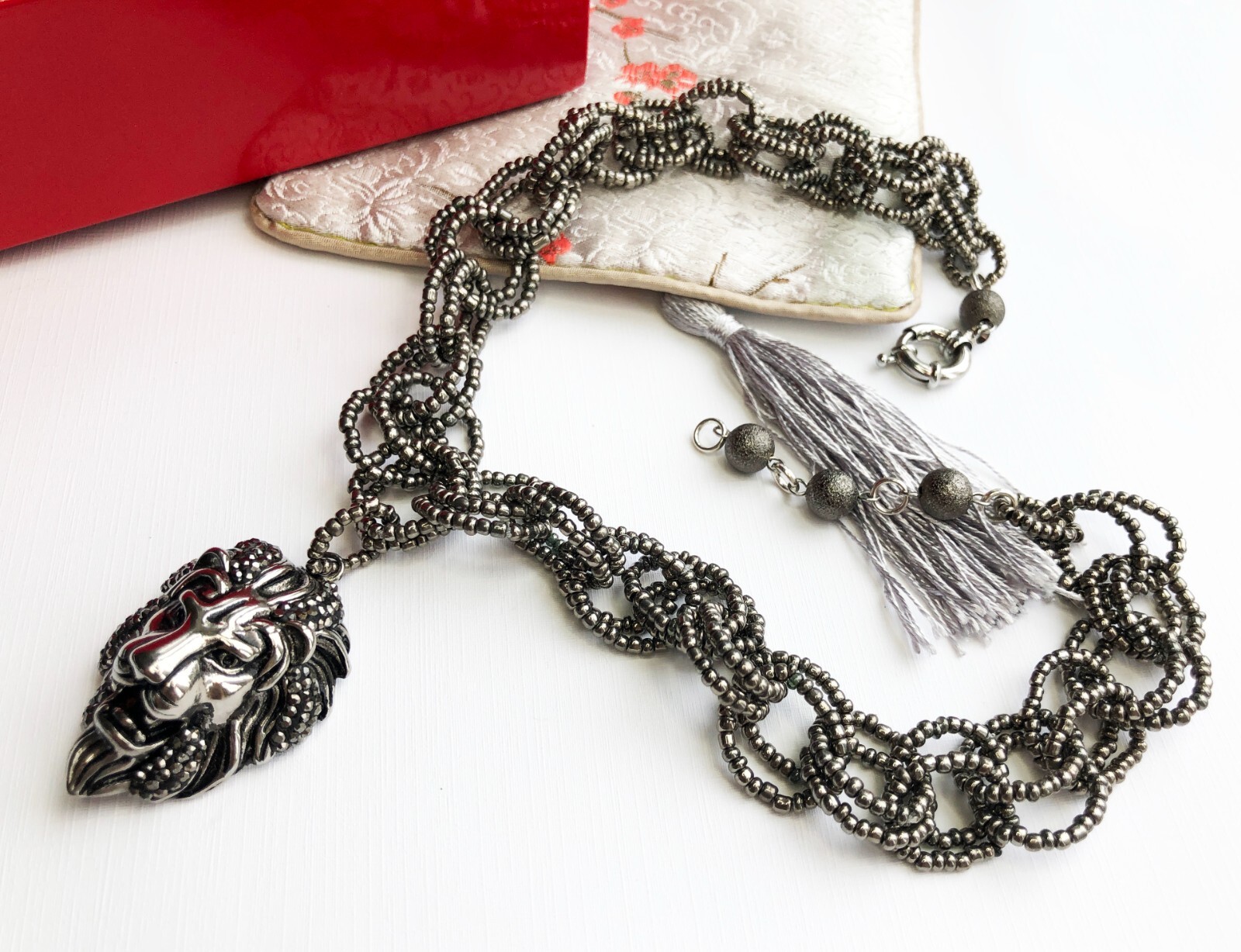 Lion head necklace large, extravagant eye catching necklace
